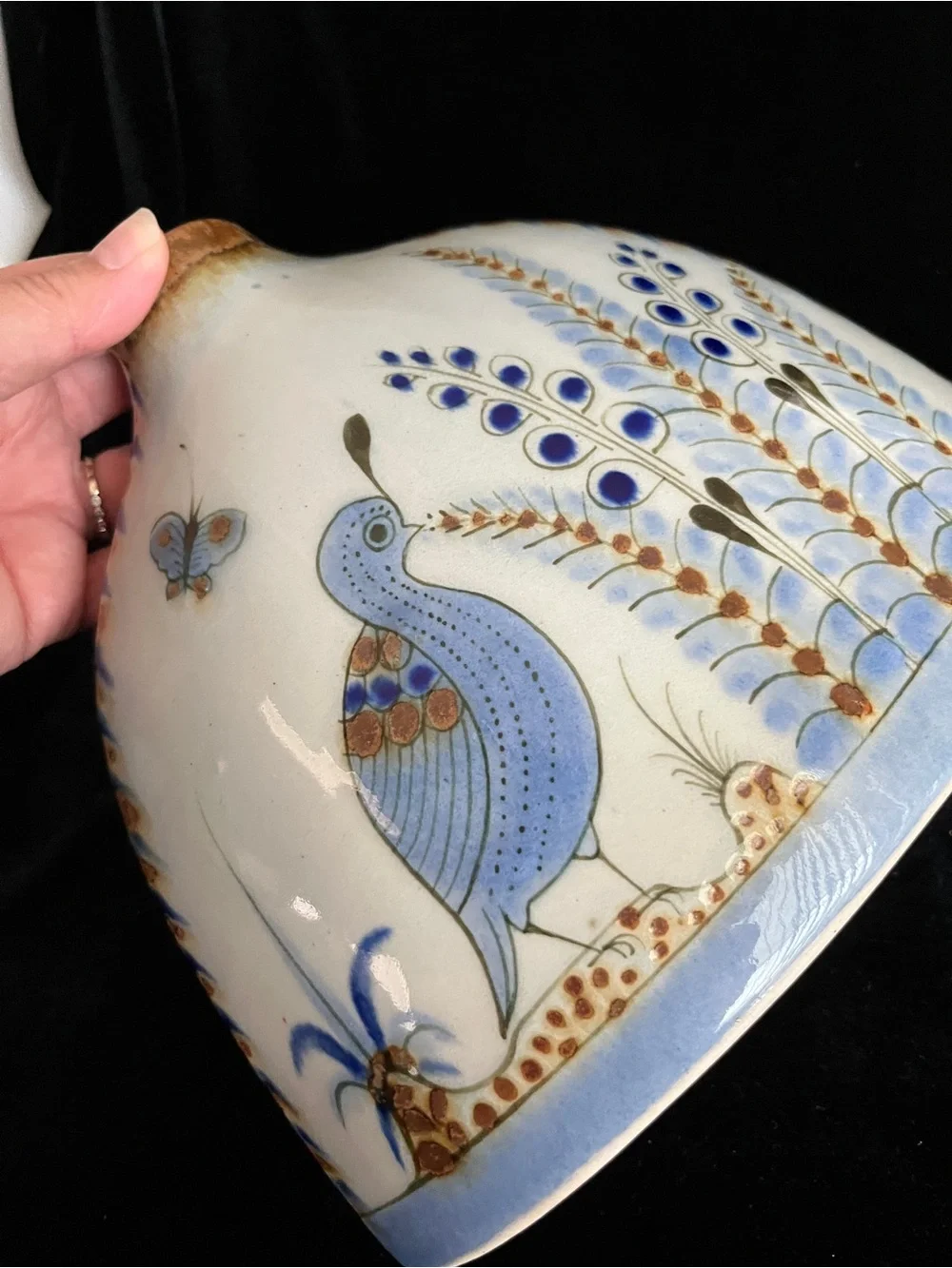 Ken Edwards El Palomar Tonala Mexico Pottery Bird Flower WIDE Pillow VASE